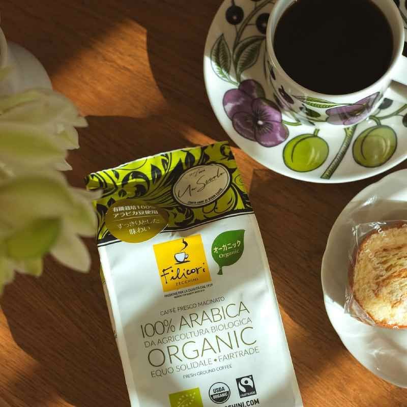 コーヒー豆 粉180g 本場イタリア 有機栽培、フェアトレードのアラビカ